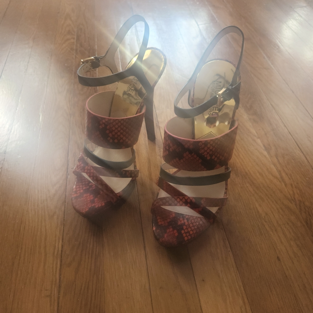 Michael Kors Red and Black Snake Print Heels - Picture 7 of 10